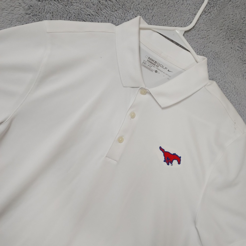 Nike Polo Shirt Mens Small Ford Mustang Golf Dri Fit White Golf Outdoor Standard